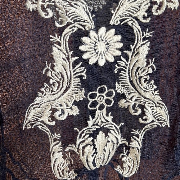 Johnny Was Biya Navy Blue Mesh Embroidered Sheer Dress Size Small - Picture 3 of 8